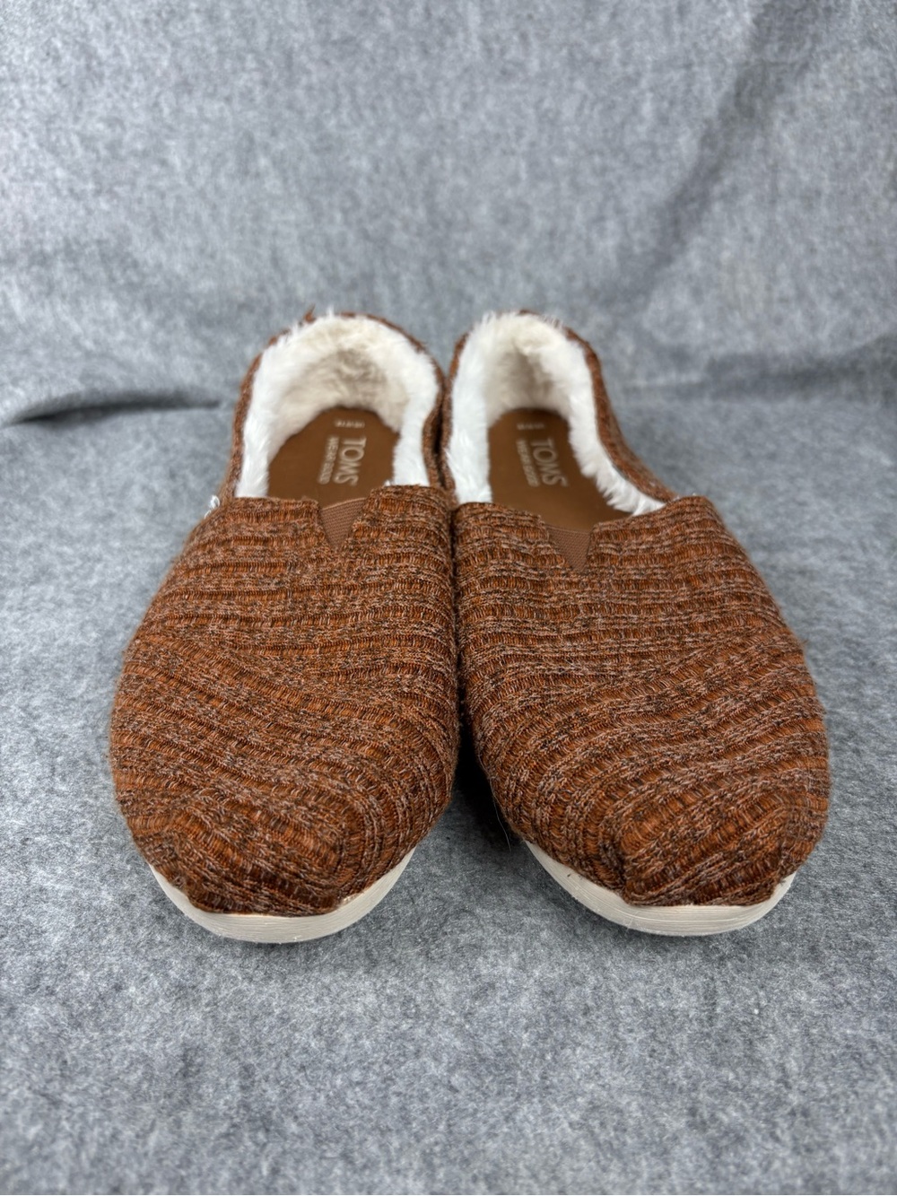 TOMS Brown Knit Slip-On Shoes with Plush White Lining
